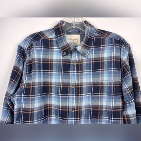 Weatherproof Original Vintage Blue Plaid Flannel Shirt Medium - Picture 3 of 7